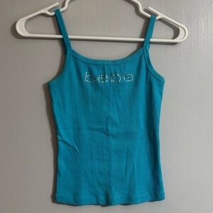 Bebe Y2K Blue Camisole with Rhinestone Logo Size Small